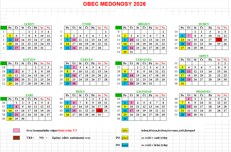 Svozový kalendář 2026